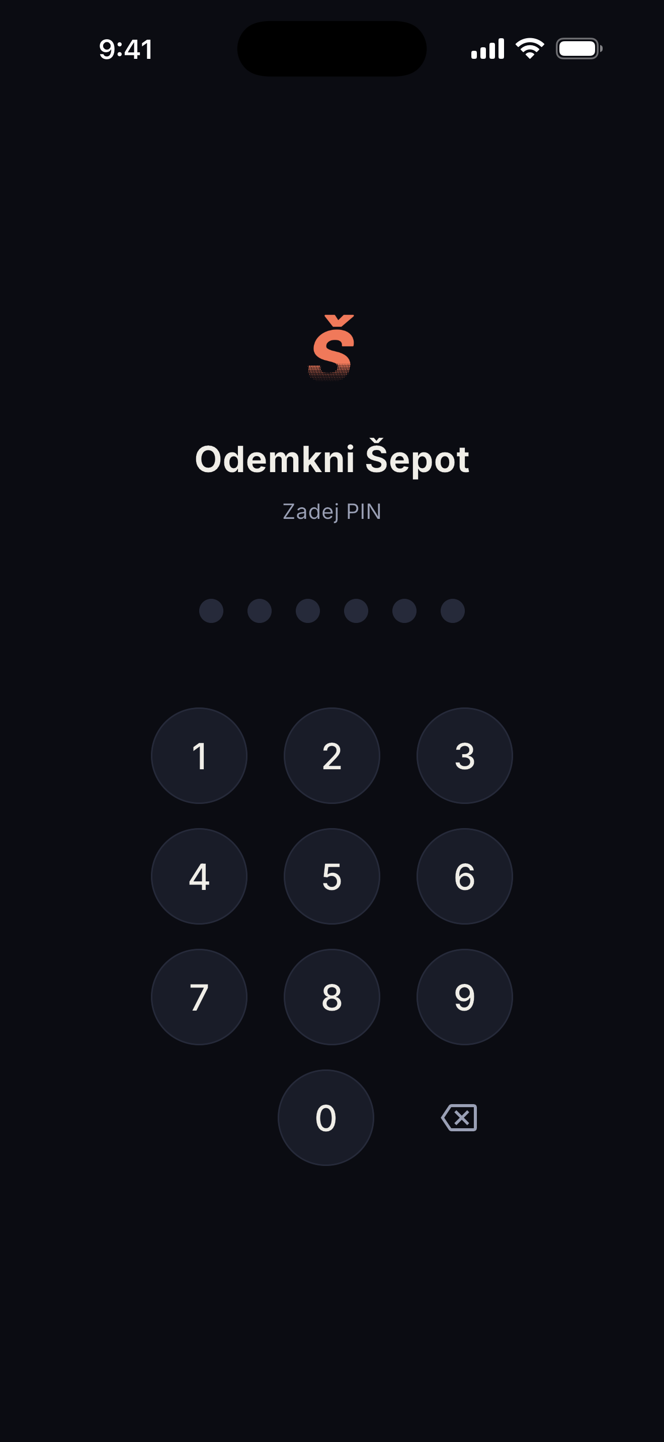 PIN zámek aplikace Šepot